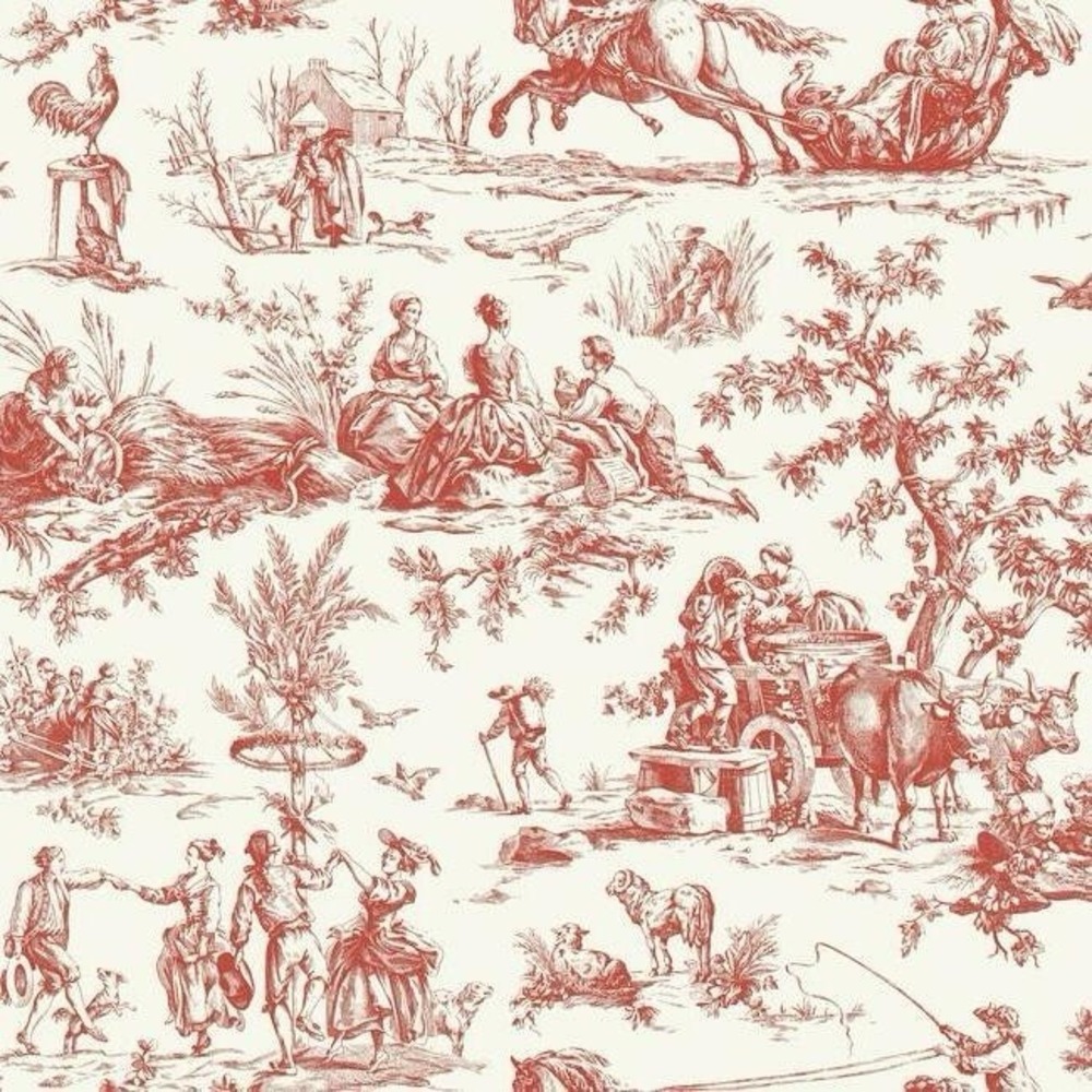York Wallpaper 1 Roll GR5925 Seasons Toile Red White Vintage Motif Wallcoverings - Picture 6 of 9